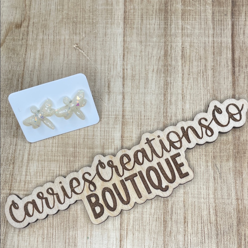 Iridescent Butterfly Stud Earrings - Cream/Opal Sparkle
